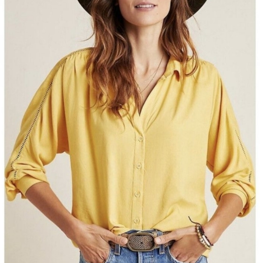 Anthropologie Cloth & Stone 100% Tencel Long Sleeve Blouse